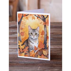 การ์ดอวยพรเปล่าขนาด5x7รูปแมวชอร์ตแอร์ยุโรปพร้อมใบไม้ร่วง8แพ็คขนาด A7แปลกๆ - Product Image 2