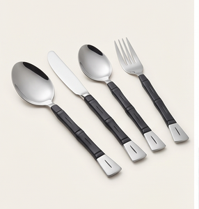 Minimalist Metal Flatware Set Spoon Fork <b>Knife</b> With Black Forged Handle Dishwasher <b>Safe</b> For Camping Use - Product Image 1