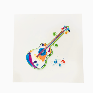 Carte artistique colorée faite à la main avec des plumes de guitare acoustique, carte artistique en quilling avec enveloppe, carte de vœux faite à la main pour les amateurs de musique - Product Image 2