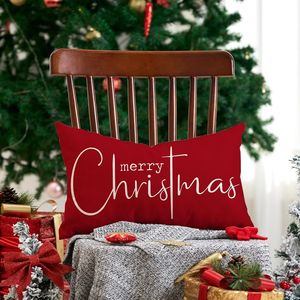 Merry Christmas Red Cotton Linen Throw <b>Pillow</b> Cover Christmas Decorative <b>Sofa</b> Cushion with 'Merry Christmas' Print - Product Image 2