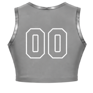 Maillot de cheerleading gris sans manches, coupe courte, respirant, uniforme sportif, tenue d'entraînement personnalisée pour équipe, vêtements de performance athlétique - Product Image 2