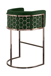 Tabouret de bar industriel moderne nordique en acier inoxydable avec dossier en nid d'abeille et tissu velours, mobilier commercial, chaise de bar - Product Image 6