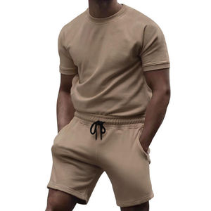 Custom Printed Casual Solid 2 Piece Men Summer Sports Shorts Set 100% Cotton Quick Dry Breathable Lightweight OEM - Product Image 2
