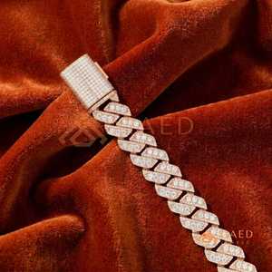 สร้อยข้อมือทองคำ 14K สีโรสโกลด์แบบ Cuban Link ประดับเพชรหรูหรา สร้อยข้อมือแบบ Pave Chain สำหรับผู้หญิง สร้อยข้อมือแบบ Fine Chain Link แฟชั่น - Product Image 6