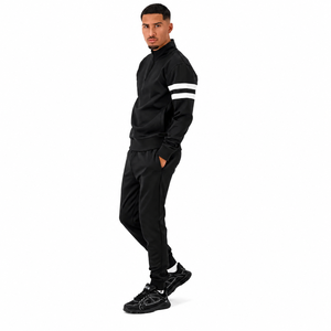 Conjunto Deportivo de Hombre Negro con Media Cremallera, Estilo Urbano de Color Liso, Corte Regular, Estilo Otoñal, 100% Poliéster Transpirable - Product Image 3