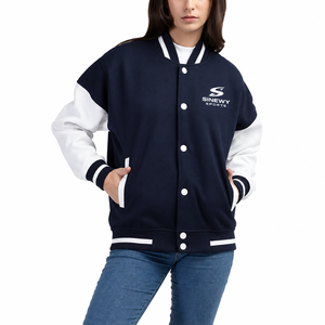 Veste de baseball SINEWY SPORTS bleu marine et blanc, coupe classique, style preppy, pour homme, vêtements décontractés d'automne - Product Image 1
