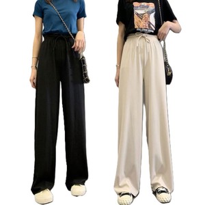 Pantalones Anchos de Cintura Alta para Mujer, Holgados, Largos, de Algodón, con Cordón, Casuales, de Verano, Color Negro Sólido - Product Image 2