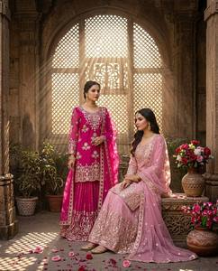 Traje Sharara Pakistaní Moderno Premium Bordado para Mujer, Conjunto de Kurta de Diseñador para Fiestas y Bodas, con Dupatta, para Invierno y Verano - Product Image 1