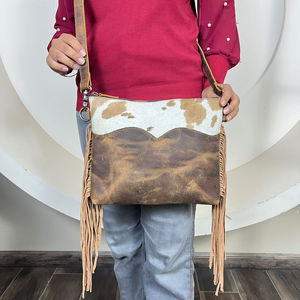 Elegante personalizado de lujo de cera dura de cuero de vaca bolso de mano con flecos fabricante de alta calidad de cuero genuino bolso de señora para mujer - Product Image 4