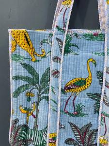 Bolso Tote de Algodón Acolchado con Estampado Étnico de Pavo Real Rosa, Asas Largas para Compras Diarias, Viajes, Regalos, Pedidos al por Mayor, Exportador - Product Image 4