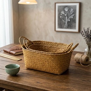 ชุดตะกร้าหวายรูปวงรี 3 ใบ ตะกร้าเก็บของทำมือ ขายส่ง เป็นมิตรกับสิ่งแวดล้อม ผลิตในเวียดนาม - Product Image 4