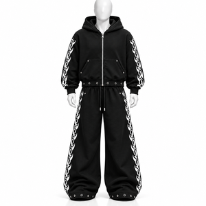 Sudadera con capucha y cremallera estampada personalizada y pantalones anchos de algodón 100% de alto gramaje, conjunto deportivo extragrande en venta, fabricado por Elson Sports - Product Image 4