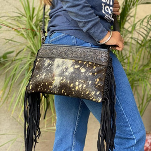 Bolso bandolera con flecos de piel de vaca occidental de alta calidad, superventas, monederos de hombro de cuero tallado genuino para uso de mujer - Product Image 2