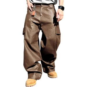 Custom <b>Men</b>’s <b>Leather</b> Pants Slim Fit Motorcycle <b>Trousers</b> Fashion Casual <b>Leather</b> Pants Streetwear Bottoms OEM Private Label - Product Image 1