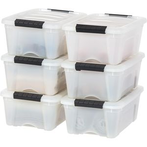Boîte de rangement en plastique sans BPA de 13 Qt, lot de 6 avec couvercles à loquets, solution d'organisation discrète, contenants durables, empilables et emboîtables - Product Image 1