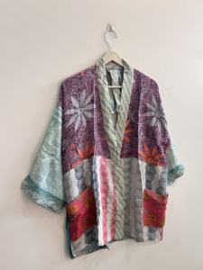 Robe kimono en soie pour femme, courte, style vintage, robe kimono d'été, vêtement de plage - Product Image 3