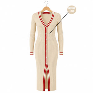 Vestido Cárdigan de Manga Larga con Cuello en V y Rayas Rojas de la Hermandad Femenina Cosh International, Estilo Maxi Ajustado, Moda Preppy - Product Image 5