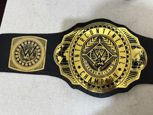 Custom W-W-E INTERCONTINENTAL World Championship Title Fan Belt Brass 2mm Adult Size - Gold Plated Metal Plates & Leather Strap - Product Image 2