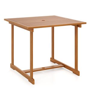 Tavolo da pranzo da esterno in legno di acacia da 35,5 pollici con foro per ombrellone e barra trasversale rinforzata per 4 persone - Product Image 2
