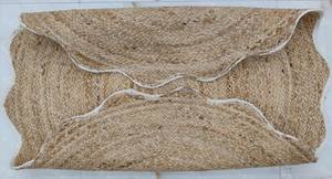 Tapis rond bohème en jute tissé à la main, bord festonné, tapis tressé en fibres naturelles, décoration rustique chic pour la maison - Product Image 2