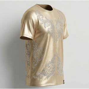 เสื้อยืดผู้ชายลายดาวประดับเพชรเมทัลลิกสีเงินทรงโอเวอร์ไซส์สุดหรูสไตล์สตรีทแวร์ - Product Image 4