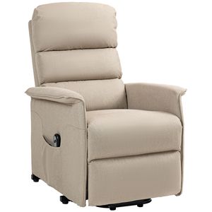 Poltrona Reclinabile Elettrica Beige Comfort Design per Anziani, con Telecomando, Rivestimento in Vera Pelle, Reclinazione Manuale, Si Allunga Completamente - Product Image 1