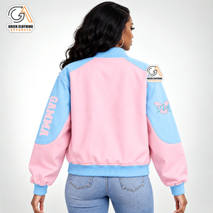 Custom Gamma Phi Delta Sorority Varsity Jacket Sky Blue pink Full Sleeve Covered <b>Button</b> 1943 Women's Outerwear Waterproof - Product Image 2