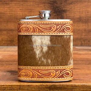 Flacon en étain moderne en acier inoxydable de 6oz avec pochette en cuir artisanal, couverture en cuir de vachette pour vodka et whisky - Product Image 2