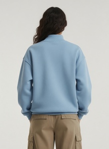 Womens Light Blue Oversized <b>Mock</b> <b>Neck</b> Sweatshirt Trackstar Embroidery Heavyweight Fleece <b>Top</b> - Product Image 2