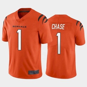 Camiseta de Fútbol Americano Naranja para Hombre Bengals Chase 1, Cuello en V, Manga Corta, Impresión Sublimada, Absorbe la Humedad, Corte Regular, Adulto - Product Image 1