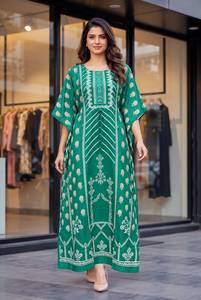 Women Leranath Fashion Ethnic Salwar Kameez Dress Crape Block Print Tunic <b>Kaftan</b> Style Indian Pakistani <b>Top</b> Casual Recycled - Product Image 3