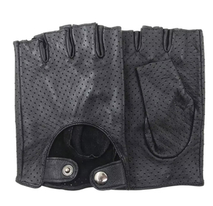 Wholesale High Quality Vintage Thermal <b>Touch</b> <b>Screen</b> Cycling Travel Half-Finger Black Leather <b>Gloves</b> - Product Image 4