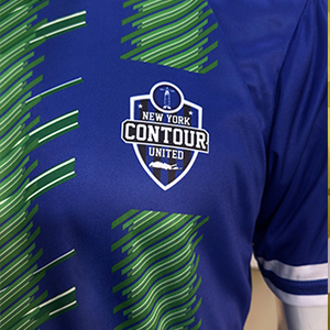 Maillot de football personnalisé sublimé pour homme, bleu et vert rayé, col en V, manches courtes, anti-humidité, coupe athlétique, uniforme adulte - Product Image 6
