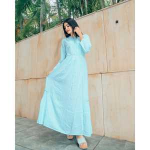 Vestido de Algodón Azul Pastel, Transpirable y de Estilo Simple, con Cintura Elástica, Silueta Holgada, Talla XS, para Ocasiones Diarias - Product Image 4