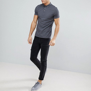 Polo à manches courtes pour homme, noir, couleur unie, décontracté, tricoté en piqué, respirant, coupe classique - Product Image 5