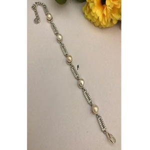 Stylish Premium Quality Brass Real Pearls <b>Bracelet</b> with <b>Silver</b> Plating Trendy Design for Party Wedding Events Wear for Women Gir - Product Image 2