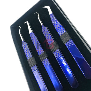 Ensemble de pinces à cils en acier inoxydable bleu, outils de précision pour extensions de cils avec pointes lisses, dans une boîte, extensions de cils personnalisées - Product Image 5