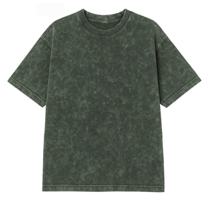 Olive Green Oversized Cotton T-Shirt Men's Casual Short Sleeve Plain O-Neck <b>Knitted</b> Regular Length <b>Tie</b>-Dye Style - Product Image 5
