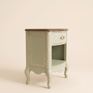 Vintage Bone Inlay Solid Wood Nightstand 1 Drawers Open <b>Shelf</b> <b>Bedside</b> Cabinet Turned Legs Farmhouse Durable -Multi Purpose Table - Product Image 4