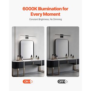 Barre lumineuse LED moderne pour salle de bain 18W, 24,02 pouces, IP44 étanche, orientable à 360 degrés, avec miroir - Product Image 6