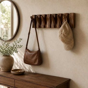 Acacia Wood Foldable <b>Wall</b> <b>Hook</b> Rack – Flip-Down Coat, Suit & <b>Key</b> Hanger (Space-Saving) - Product Image 1