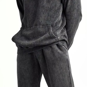 Chándal Deportivo con Capucha para Hombre, Estilo Urbano, Color Sólido, Lavado Ácido, Casual - Product Image 3