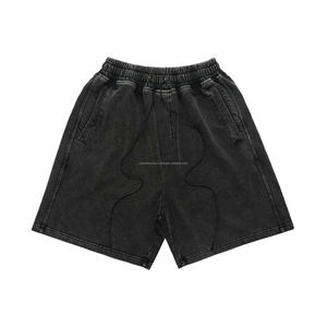 Short personnalisé en coton éponge déchiré à l'ourlet brut pantalon court confort ceinture élastique Vintage lavage à l'acide Shorts pour hommes - Product Image 1