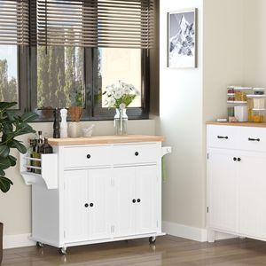 Carrello da Cucina Moderno Bianco in MDF con Ruote, Cassetti Regolabili, Piano in Legno, Porta Spezie/Asciugamani, Carrello Mobile per Sala da Pranzo - Product Image 2