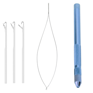 Blue Hair Extension Kit Latch Hook Pulling <b>Needle</b> Wire Loop <b>Threader</b> Holder Set for Micro Ring Beads Ventilating Tools - Product Image 1