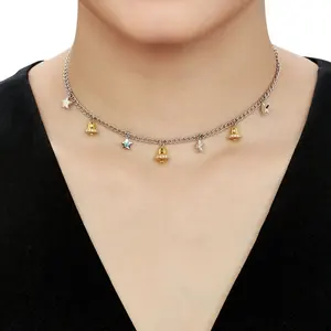 Cute Bell Charm Necklace 925 Necklace for Women Accessories Rhodium and Gold Plated Sterling Silver with Gemstones - PNJ Vietnam