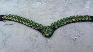 Techify - Bocados para Caballo en Forma de V de Cristal Verde con Detalles en Oro y Diseño de Hojas, Accesorios de Cuero Cómodos para Caballo - Product Image 3