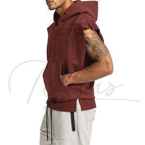Sudadera sin mangas para hombre, de algodón, con capucha, colores sólidos, para otoño, tejido de punto, ecológica, de secado rápido y transpirable para entrenamiento. - Product Image 2