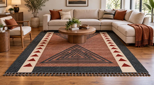 Large Terracotta Charcoal Wool Jute Area <b>Rug</b> Handwoven Boho Geometric <b>Tribal</b> Rustic Farmhouse Living Room Custom Size Carpet - Product Image 6