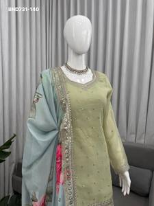 Conjunto de Sharara de Alta Calidad para Fiestas, en Faux Georgette con Bordado de Hilo y Lentejuelas, Moda Femenina, Exportador Indio - Product Image 3